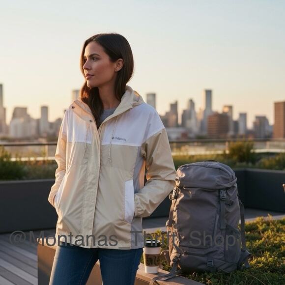 Columbia Flash Challenger Windbreaker lightweight gray cream jacket size medium - Picture 1 of 8